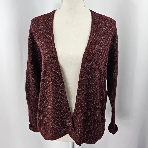 Pink Clover Women's Burgundy Open Front Rolled Cuff Cardigan Size SP NWT - Picture 2 of 16